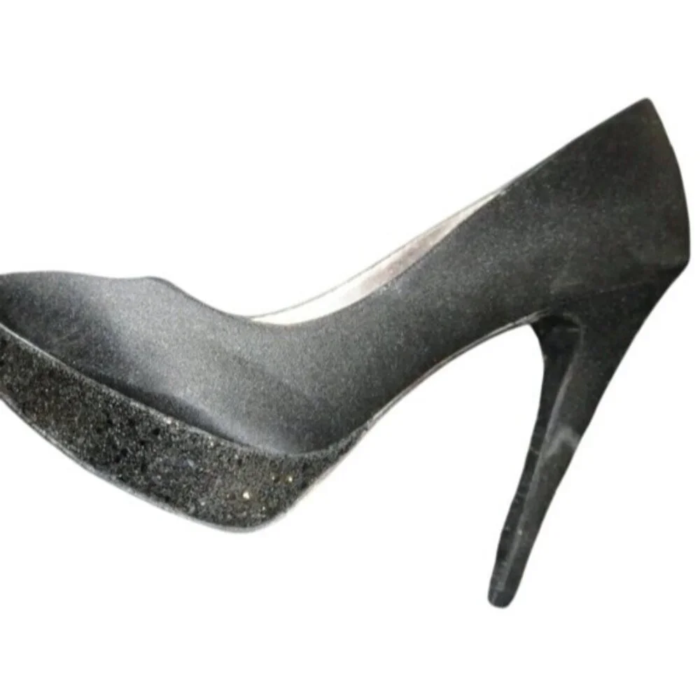 Nina Rinalda Platform Satin & Glitter Glam Pumps Heels Stilettos sz 8